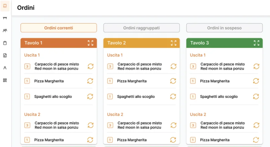 Screenshot del sistema di gestione comande per ristoranti